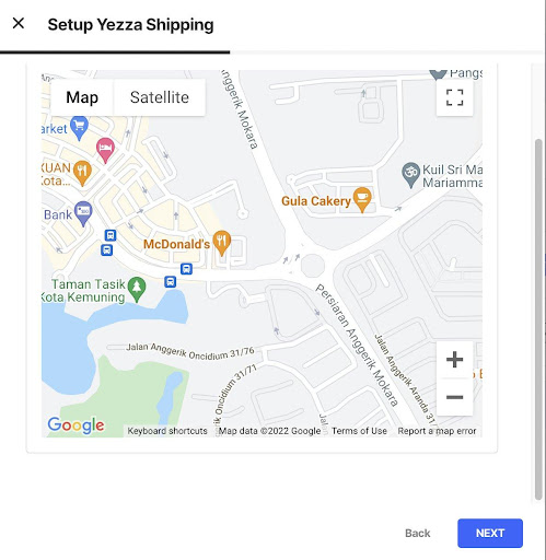 pin location bisnes online dengan yezza shipping