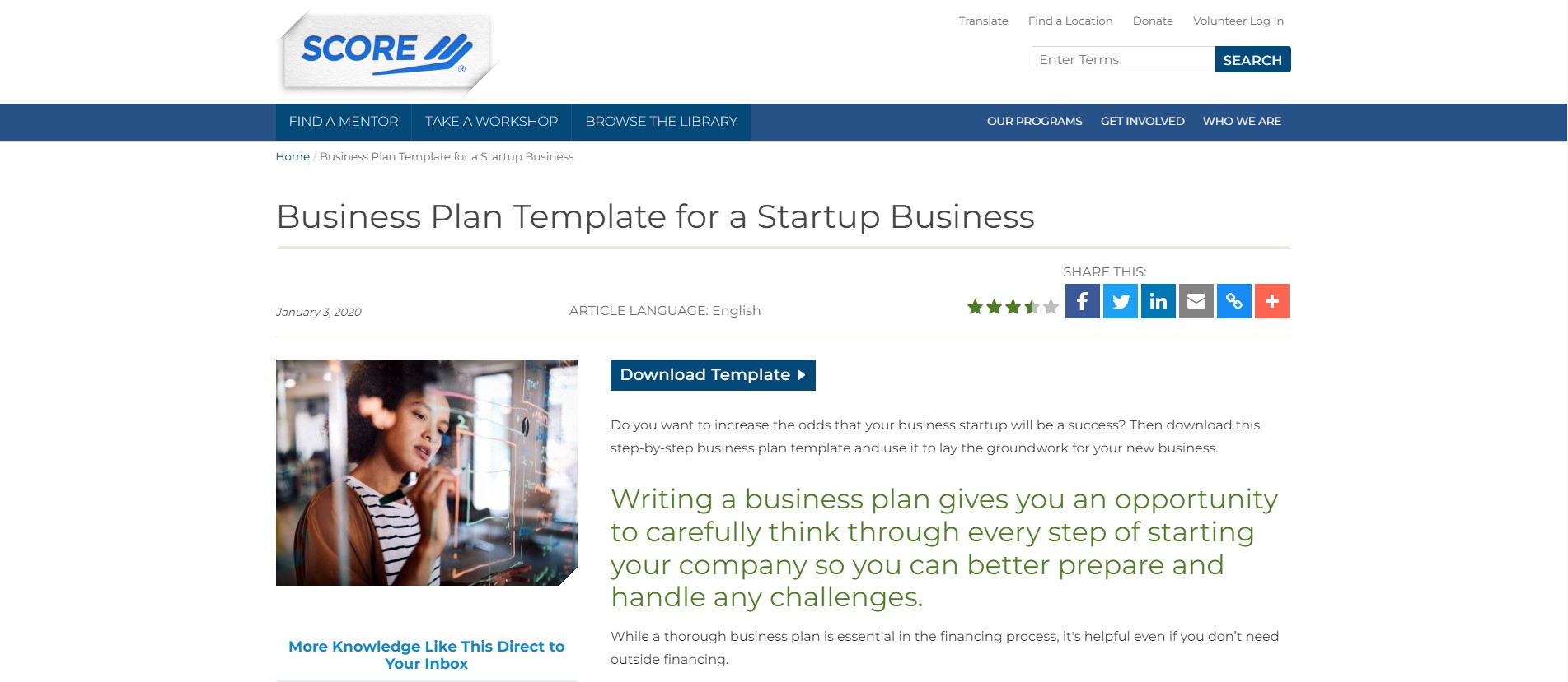 Score’s Business Plan Template for Startups