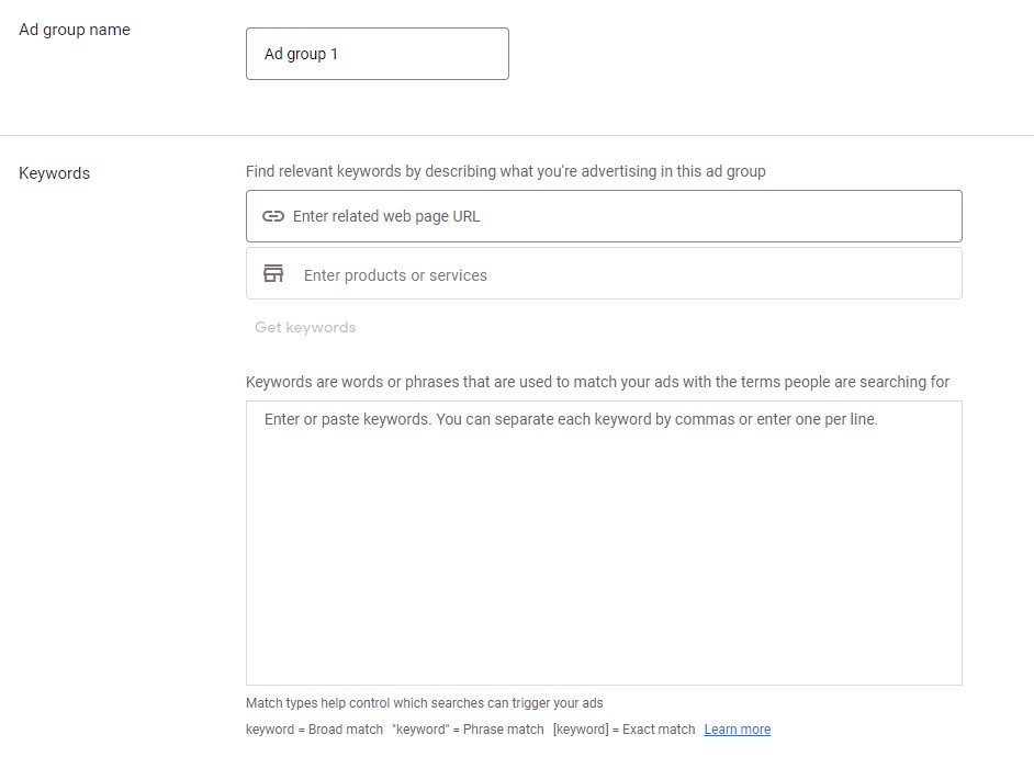 Set up Ad groups and keywords