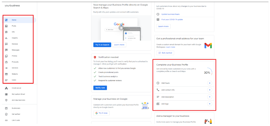 Complete the data of your Google My Business account