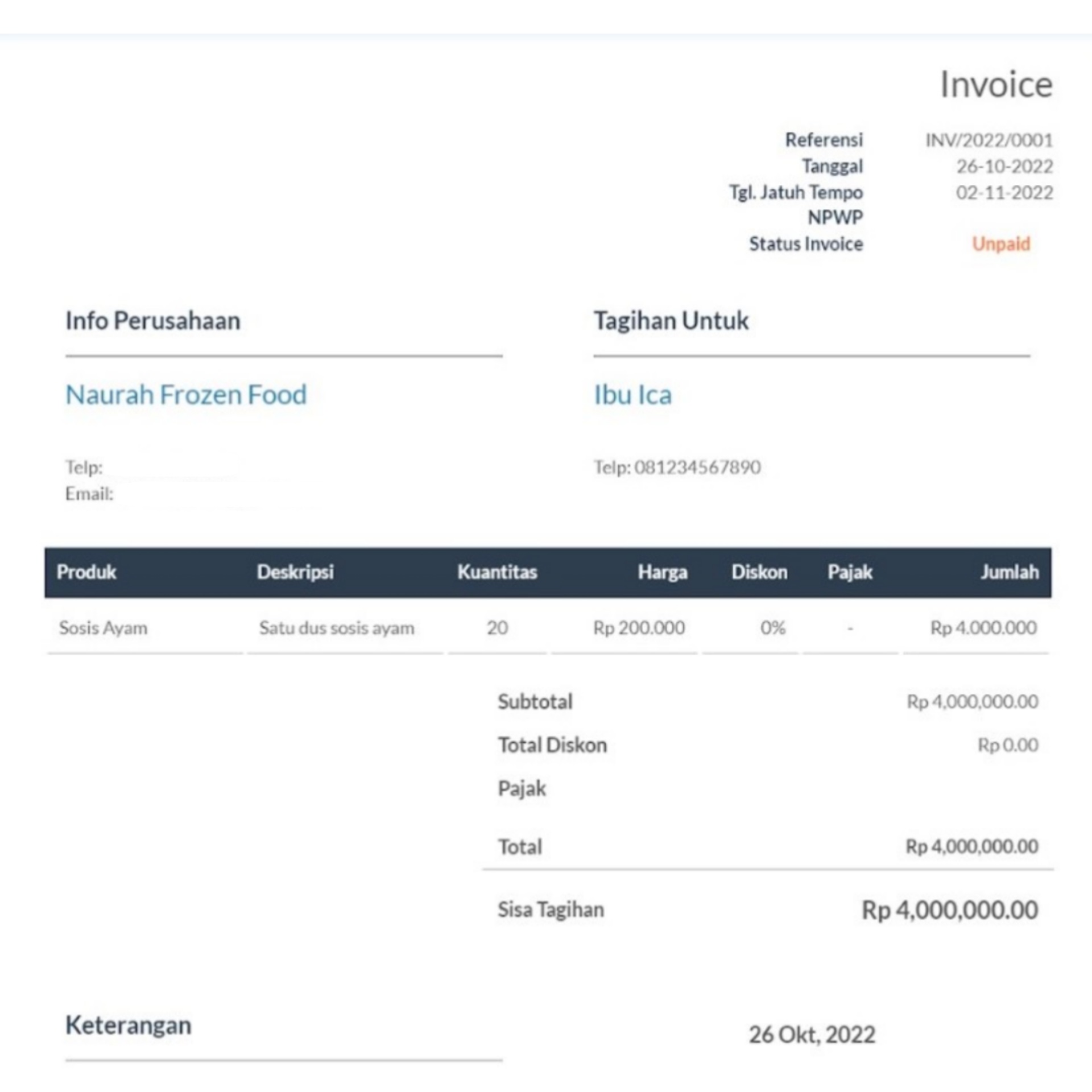 Contoh invoice online dari Paper ID