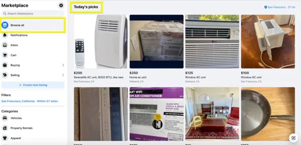 Facebook marketplace product recommendation page