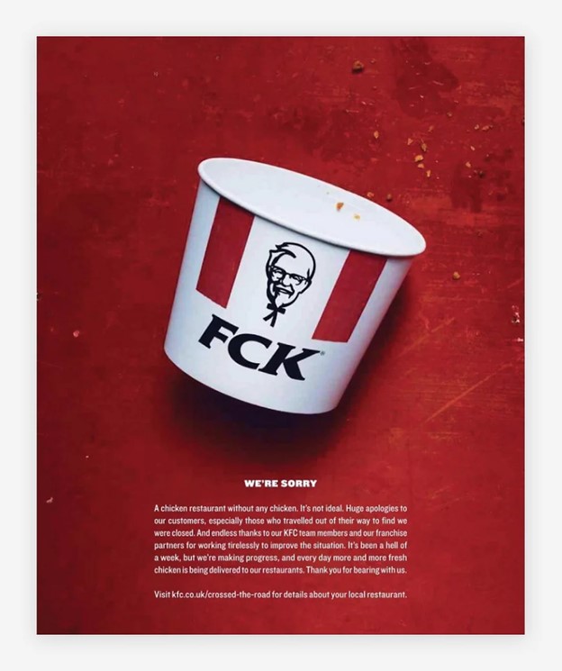 A KFC poster as an example of their apology advertisements