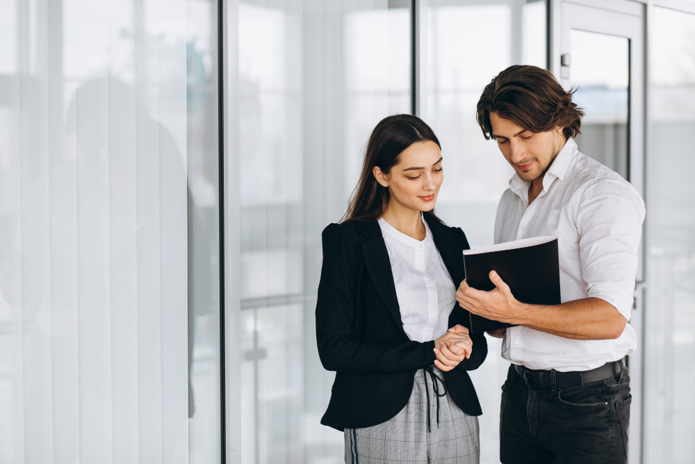 Two colleagues talking