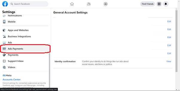 general account settings page