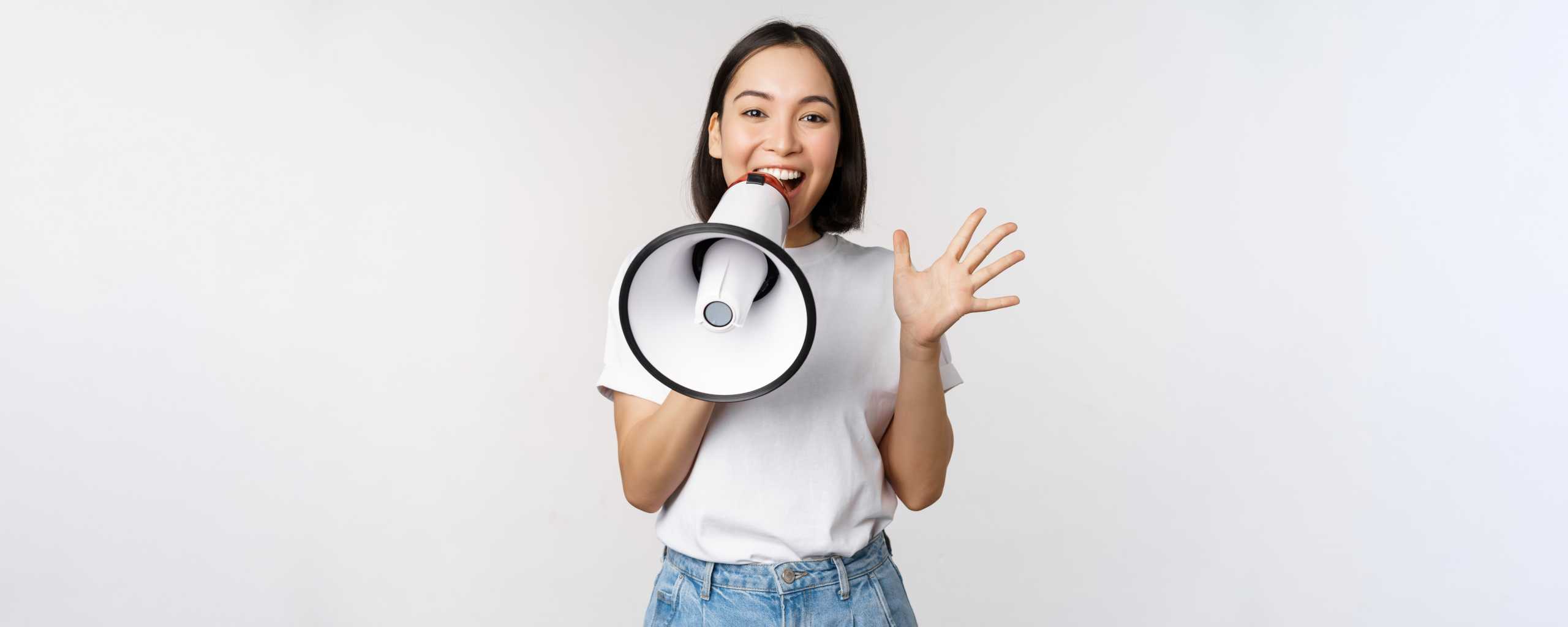 Woman speaking into a megaphone