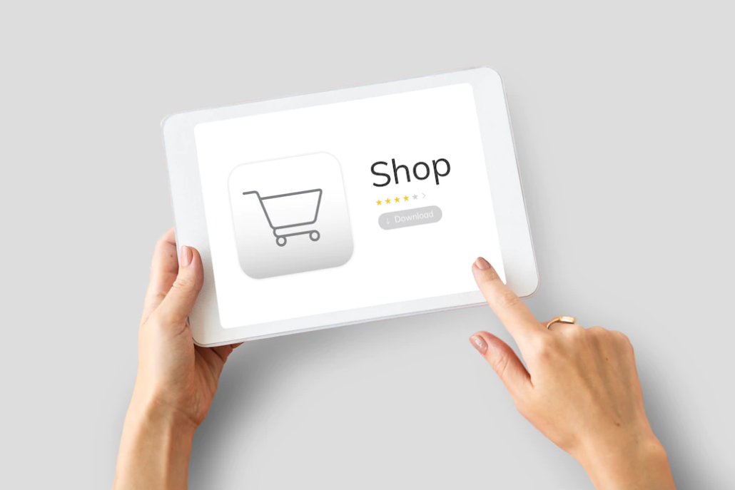 sebuah tablet menunjukkan ilustrasi toko online