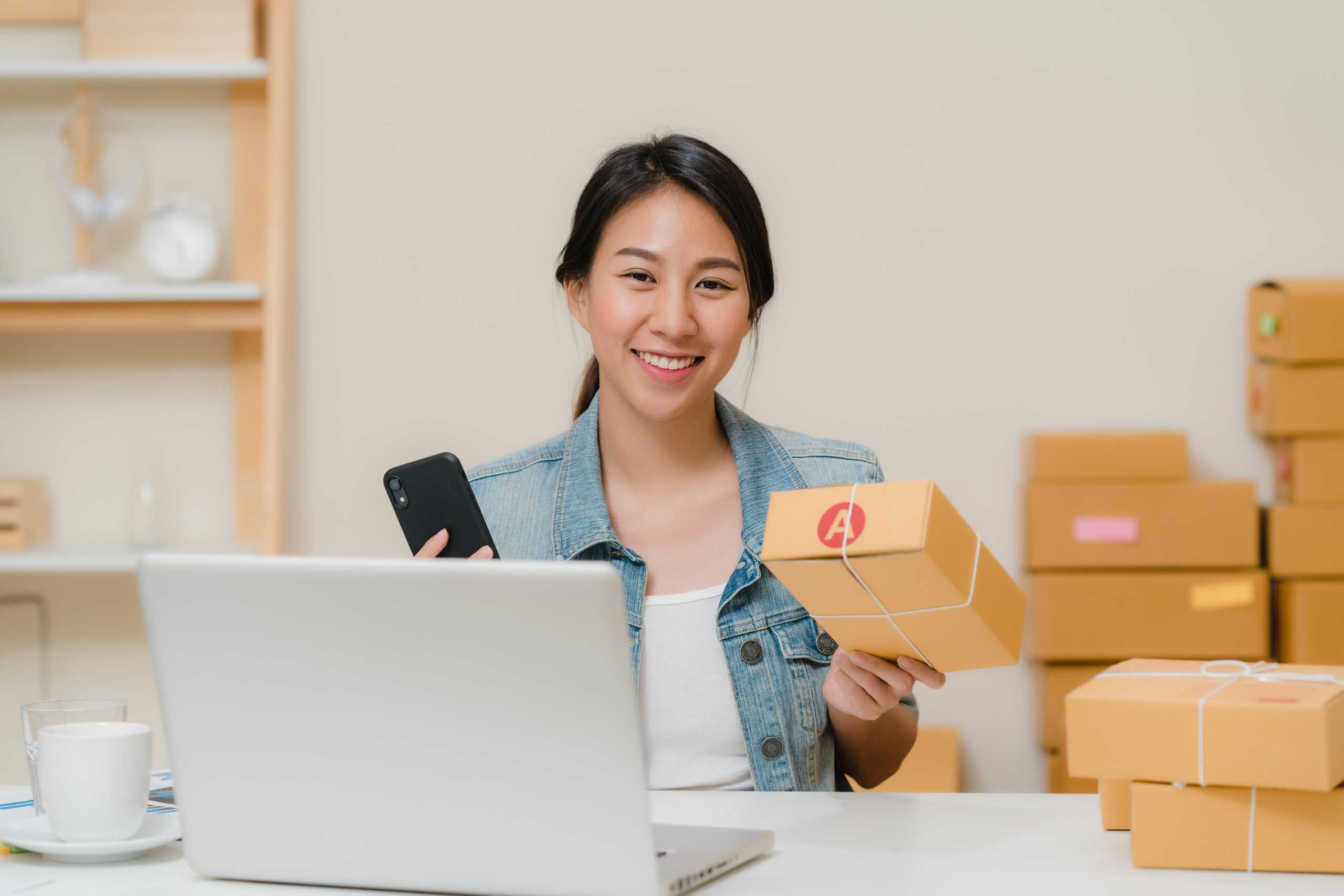 Woman conducting her online business