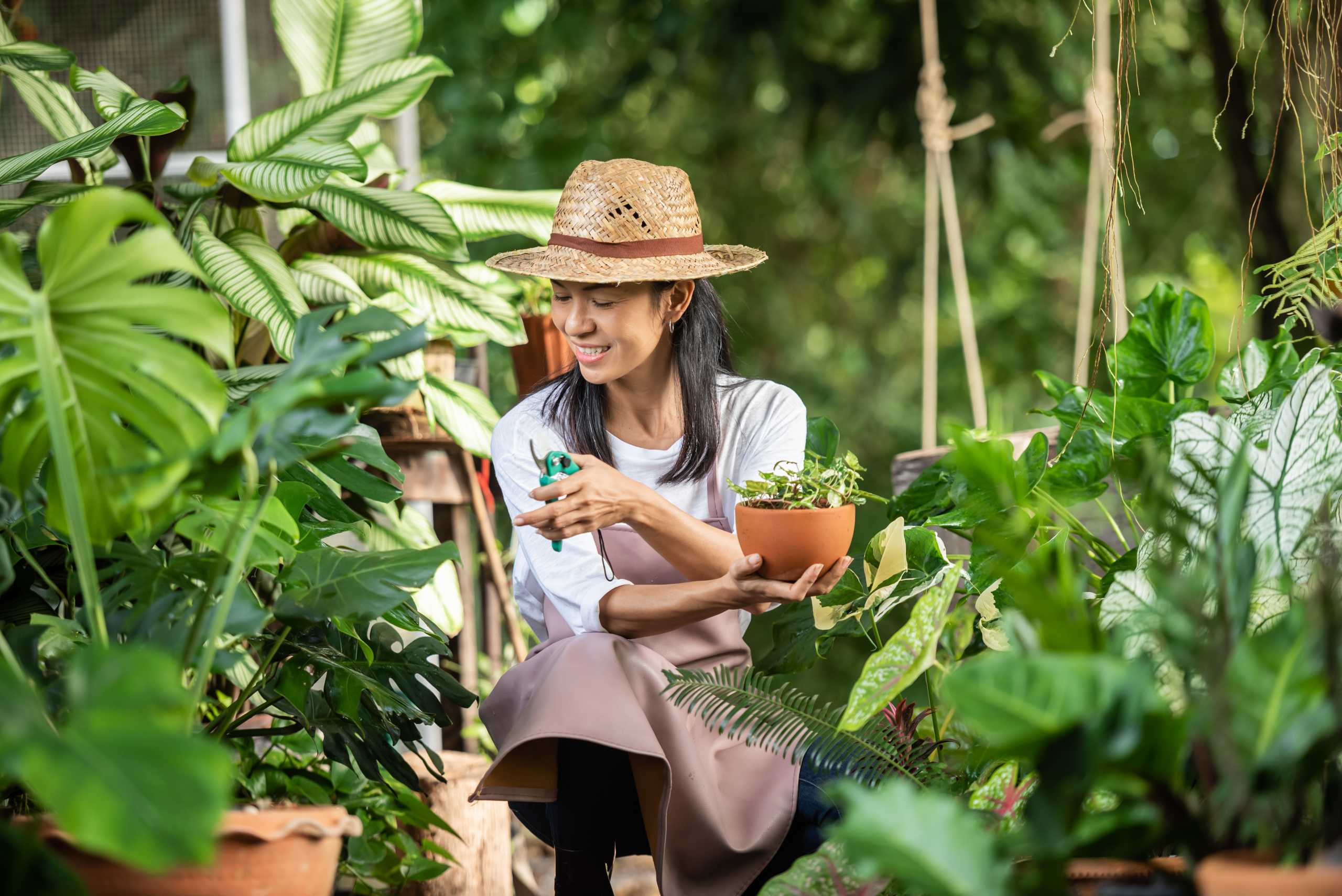 Woman gardening outside