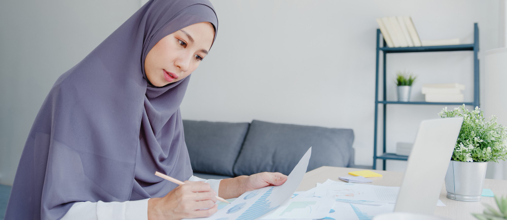 A woman conducting her business from home