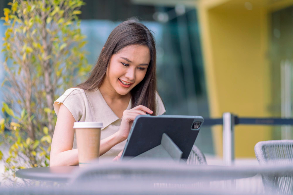 Woman using her tablet