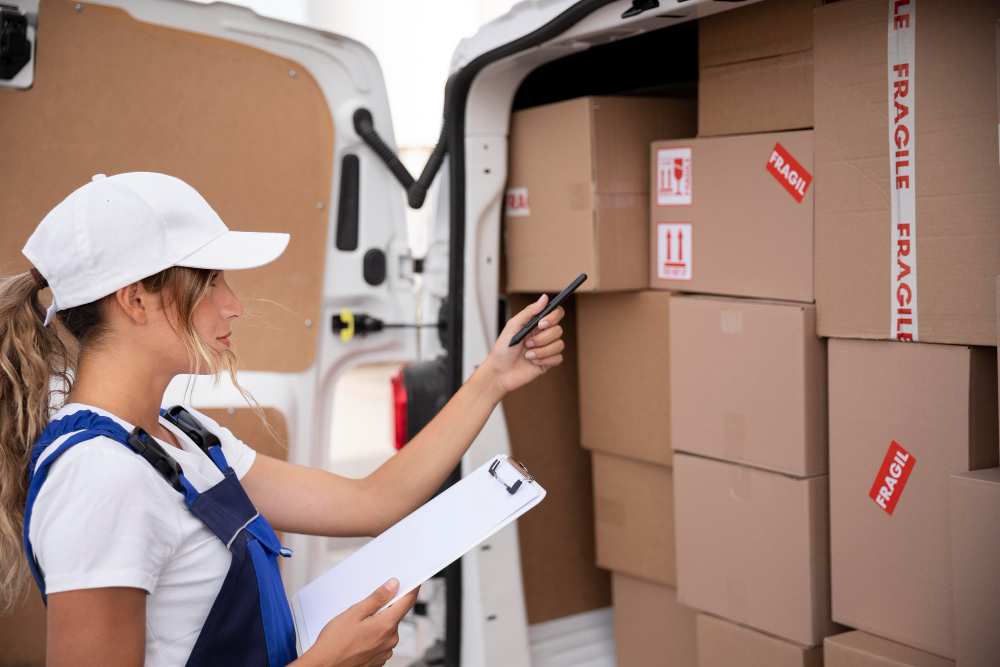 A woman working with packages