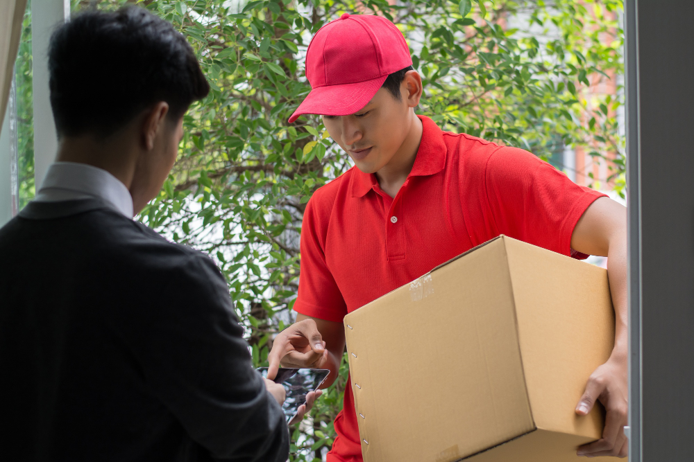 Delivery man delivering parcels