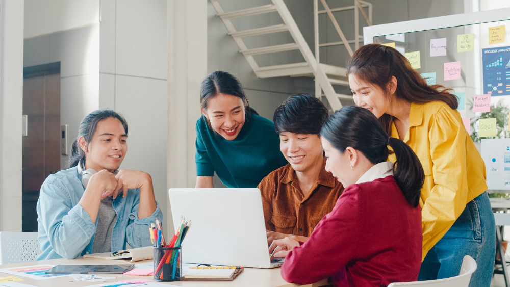 A group of employees during a discussion